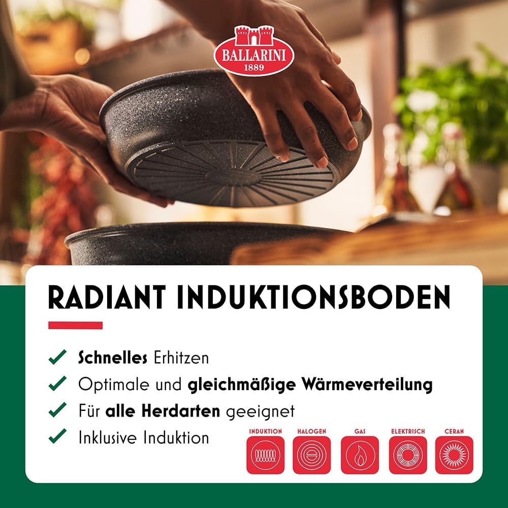 BALLARINI Torre Bratpfannen-Set, Keramikbeschichtung, 24 + 28 cm, Induktionsgeeignet, Abnehmbarer Gr