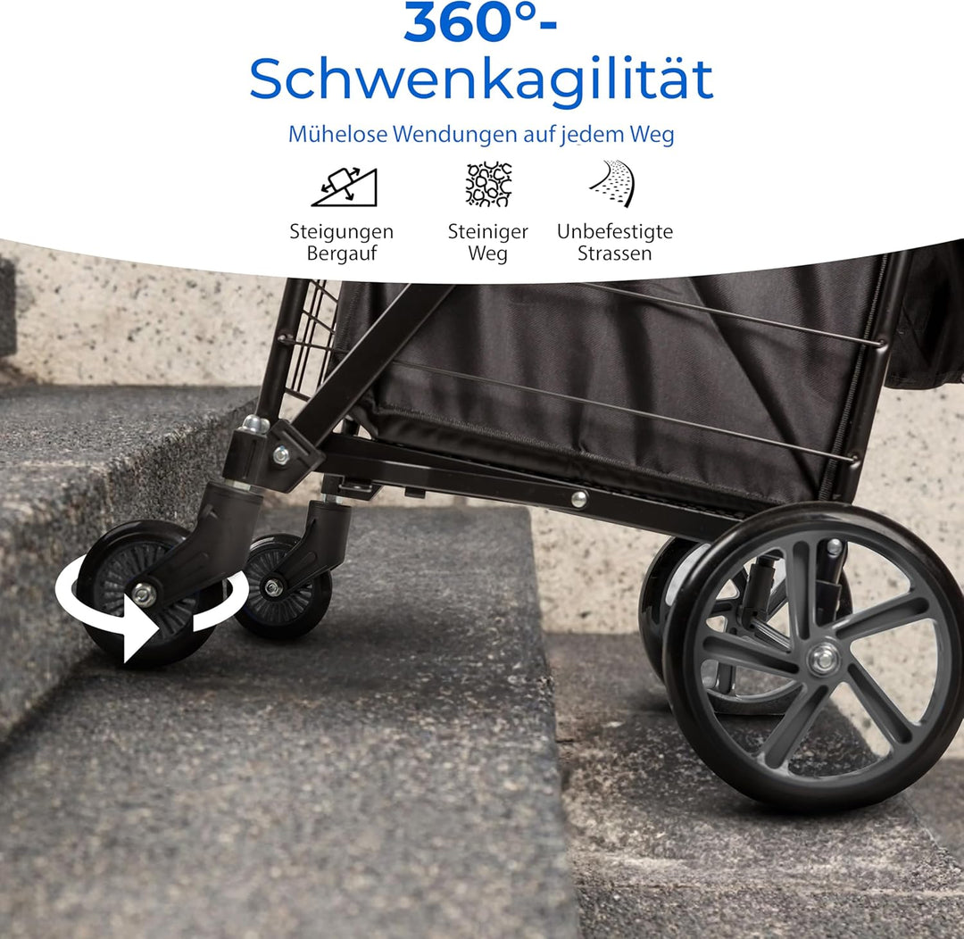 Serenelife Einkaufstrolley Klappbar, Einkaufswagen mit 50L Kapazität, Shopping Trolley bis 31.8kg Be