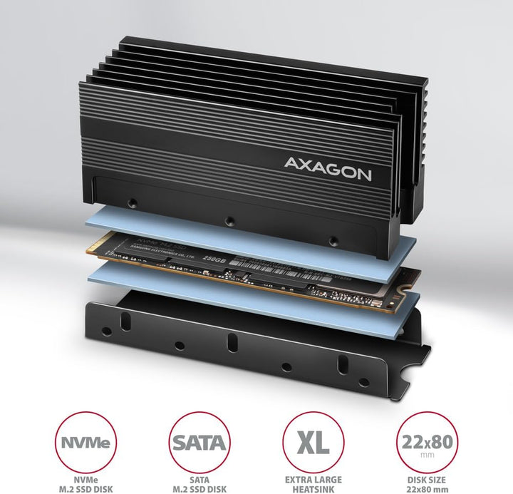 AXAGON CLR-M2XL passiv - M.2 SSD, 2280 - Aluminium-Heatspreader mit Kühlrippen