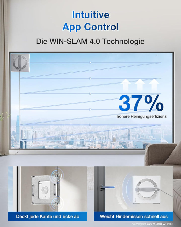 ECOVACS WINBOT W2 PRO Fensterputzroboter, 3-Düsen-Wassersprüher, 10-Stufen-Schutzsystem, Win-SLAM 4.