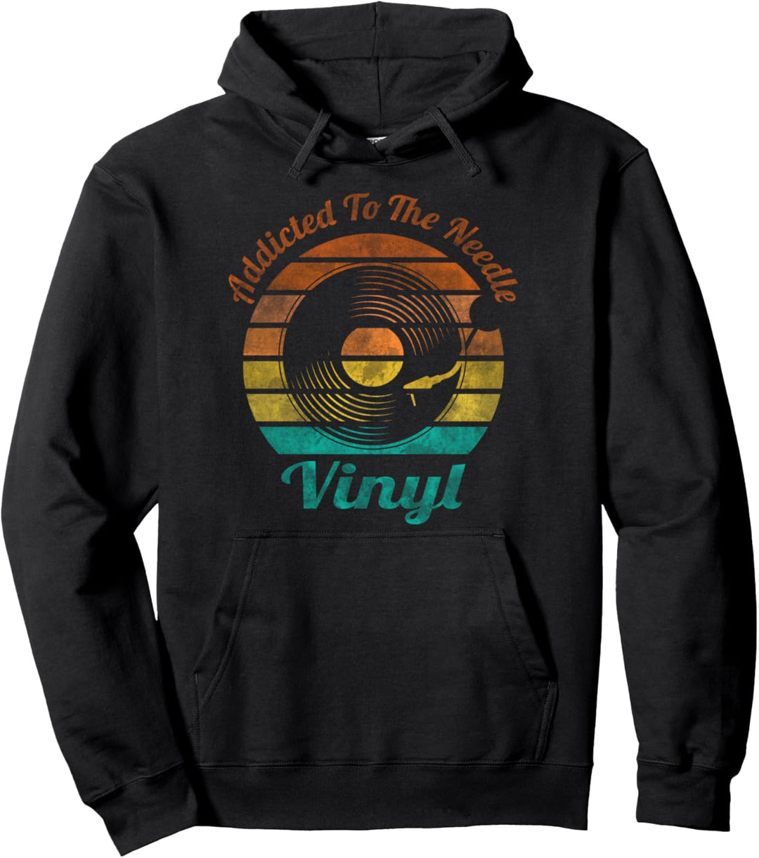 Retro Addicted to Vinyl Record Player Sunset Pullover Hoodie
