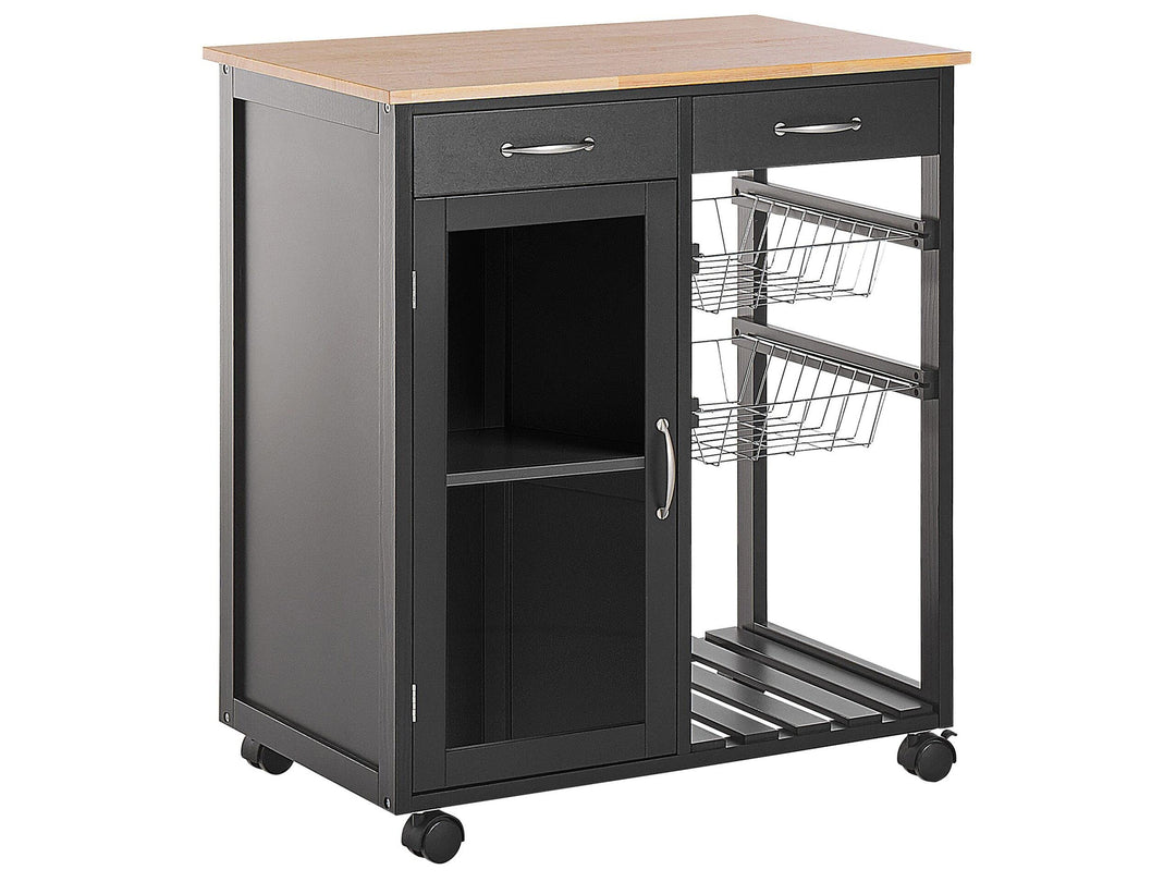Beliani Servierwagen Holz schwarz mit 2 Schubladen Schrank 2 Metallkörben Rollen Boves