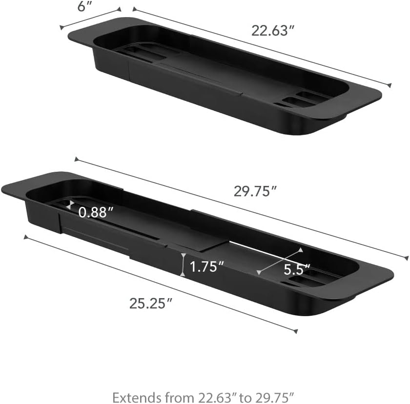 Extendable bathtub tray - Tower - black Schwarz, Schwarz