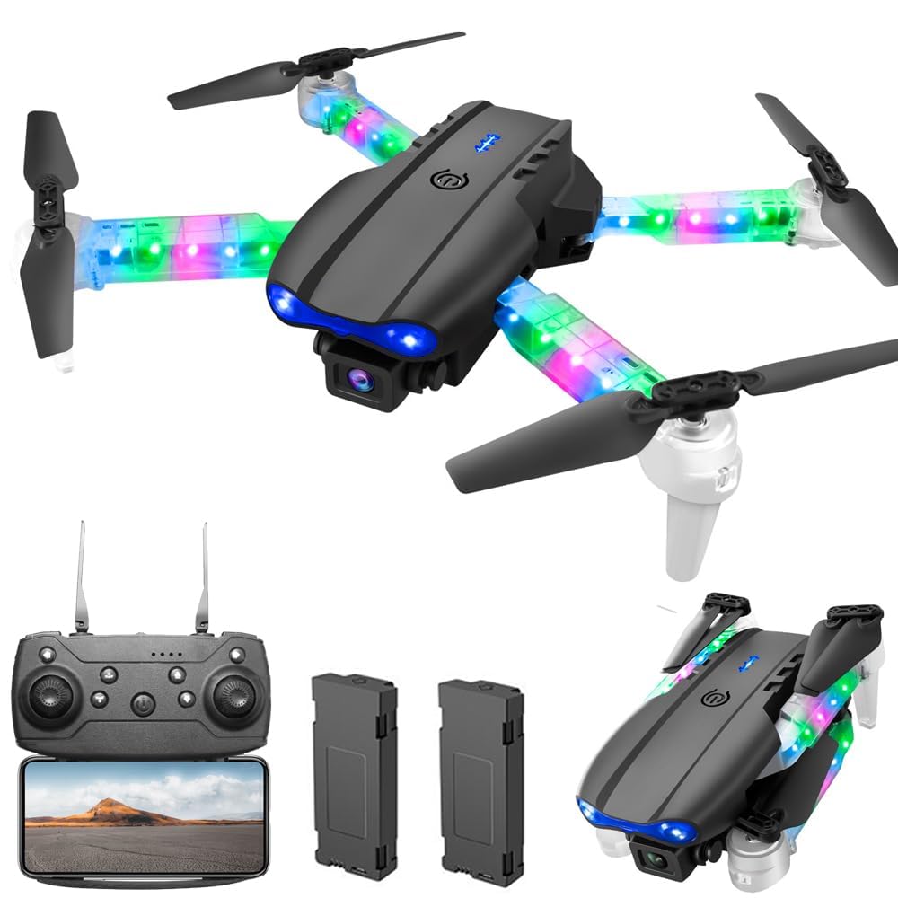 OBEST Drohne mit Kamera 1080P mit LED Lichter für Erwachsene, Faltbar Quadcopter mit WiFi Übertragun