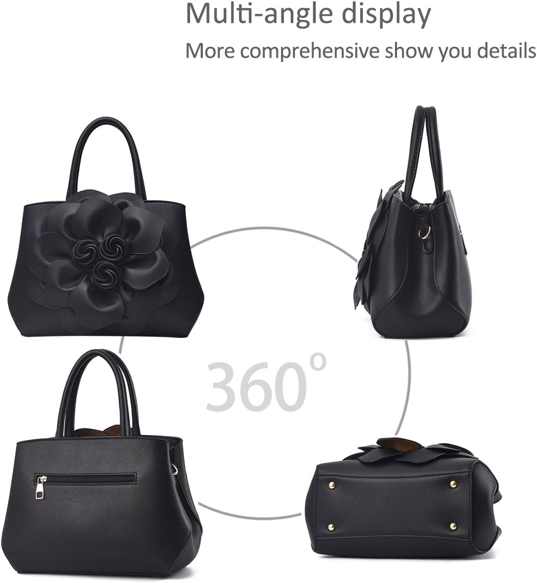 NICOLE & DORIS Modische Damen-Umhängetasche, Handtasche, Umhängetasche, Blumenmotiv Schwarz, Schwarz