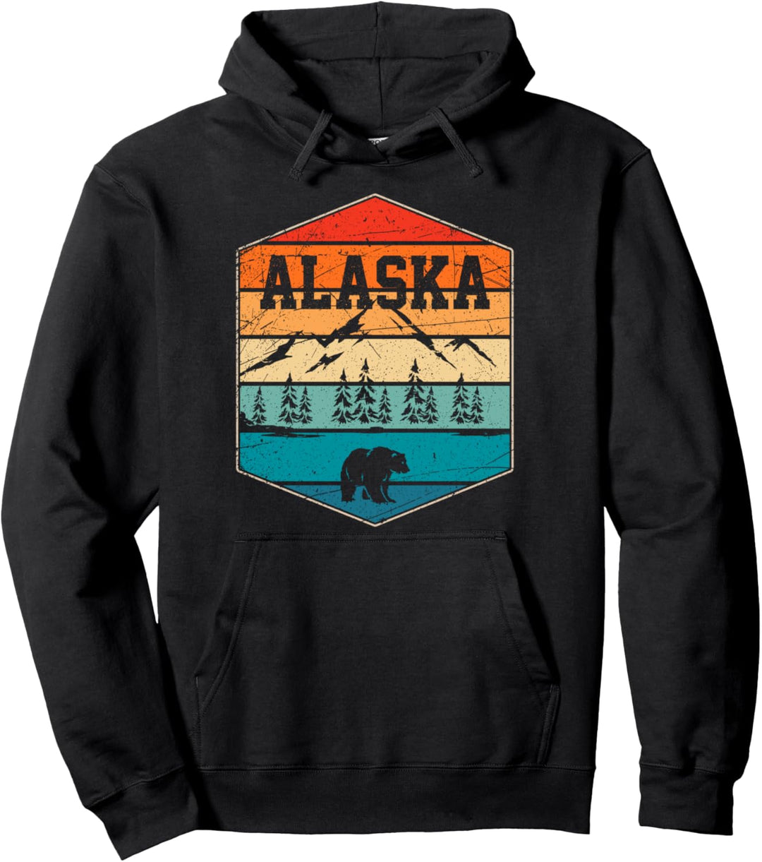 Retro Tier des Waldes Gletscher Landschaft Natur Bär Alaska Pullover Hoodie