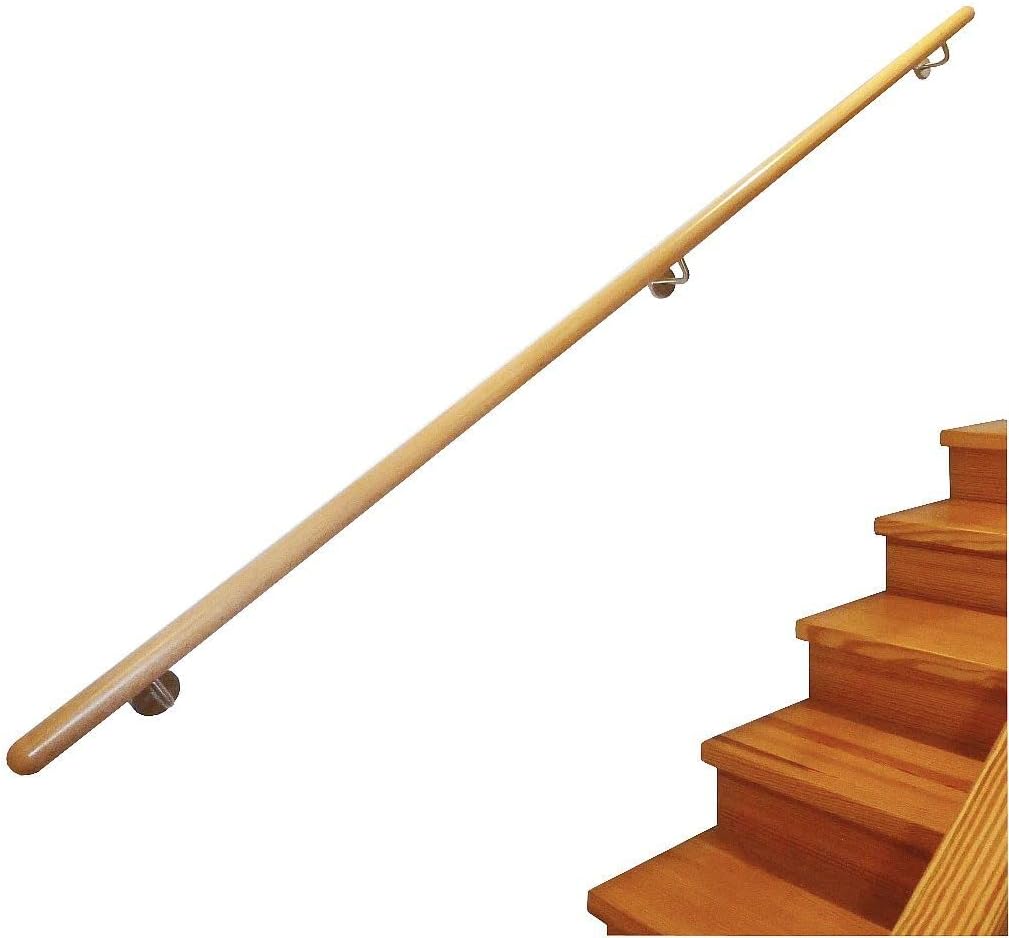 TIBU Buche Geländer Handlauf Treppe Holz Griff gew. Edelstahlhalter, Länge 30 - 500 cm aus einem Stü
