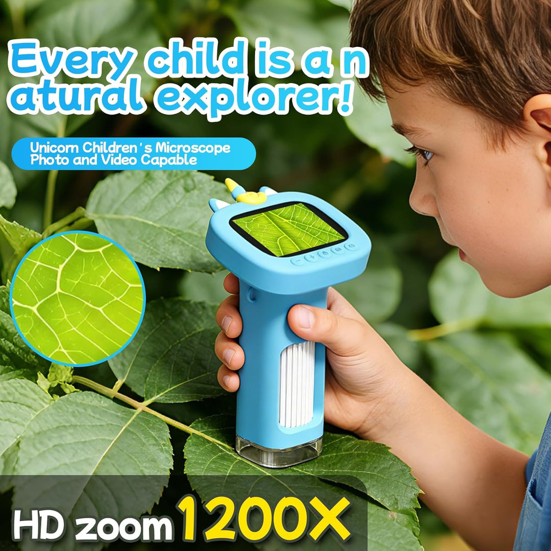 1200X Mikroskop für Kinder: Kinder Mikroskop mit 2,4-Zoll-HD-IPS-Display und 9 LED-Leuchten, Geschen
