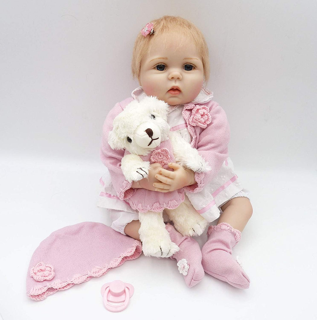 ZIYIUI Reborn Puppe 22 Zoll 55 cm Lebensecht Baby Reborn Mädchen Handgemacht Weiche Vinyl Silikon Re