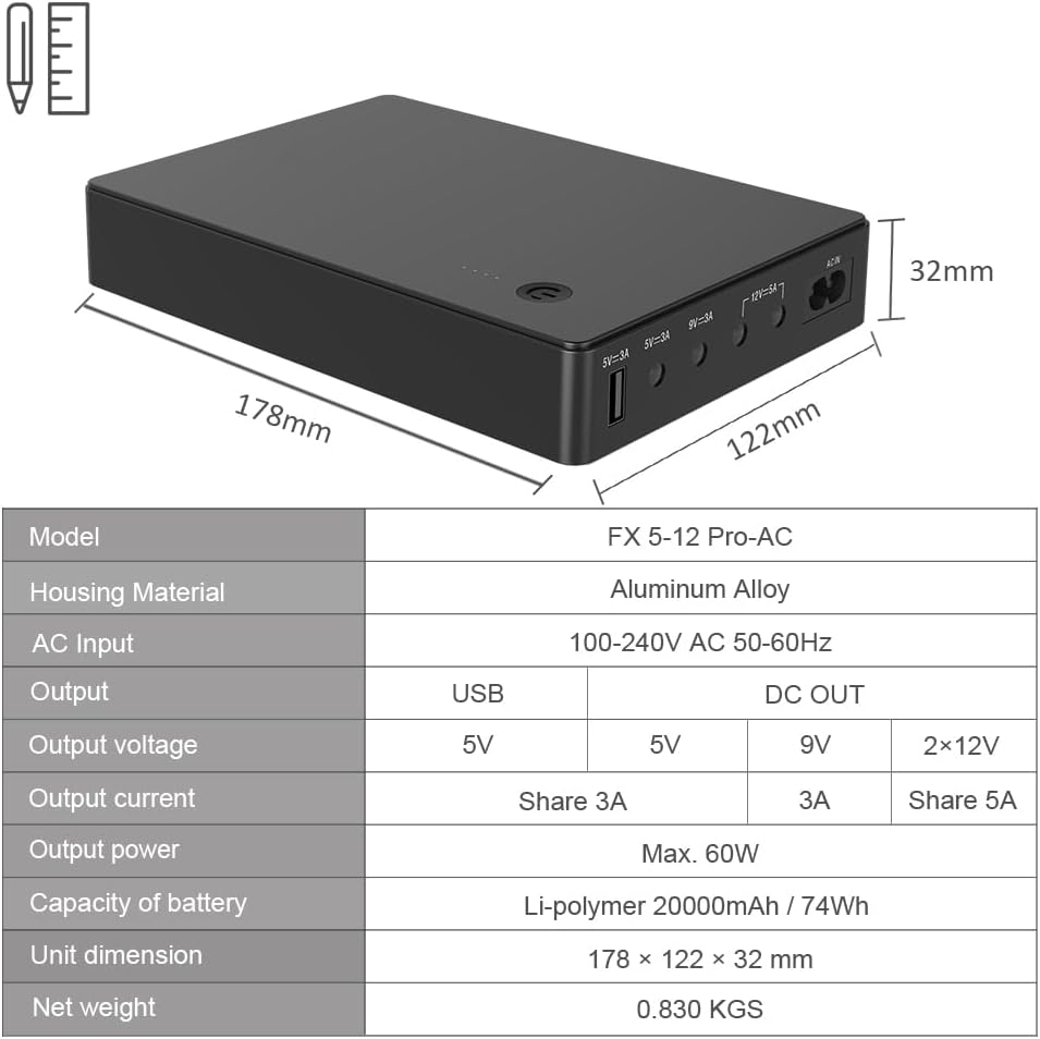 Mini UPS Unterbrechungsfreie Stromversorgung für Router, Modem, Kamera mit Eingang AC Ausgang USB 5V