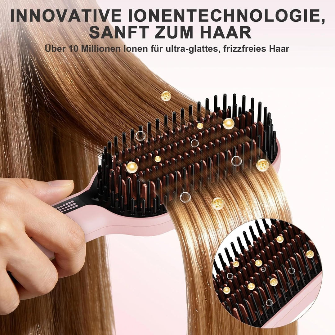 Glättbürste Ionen Haarglätter Bürste, iToncs Haarglättungsbürste 2 in 1, Anti-Verbrühungs &amp; Speicher