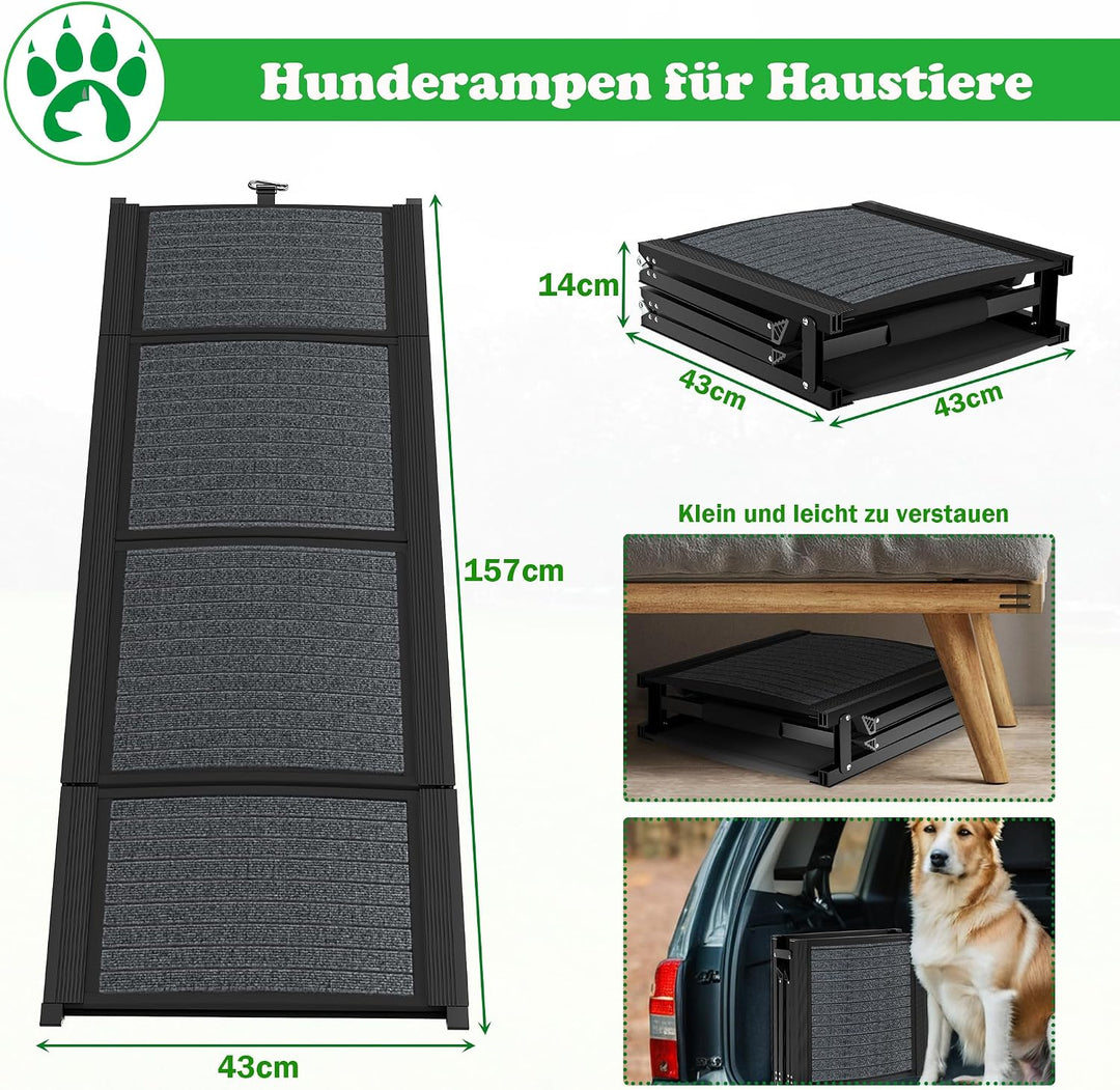 SUBTLETY 157x43cm Aluminium Hunderampen Klappbar Haustiere Sicherheitsrampen Anti-Rutsch Hundetreppe