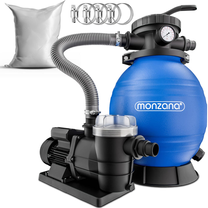 MONZANA Pool Sandfilteranlage SF96K 9600 L/h bis 30.000L | inkl. Filterglas, 7 Wege Ventil, 2in1 Ada