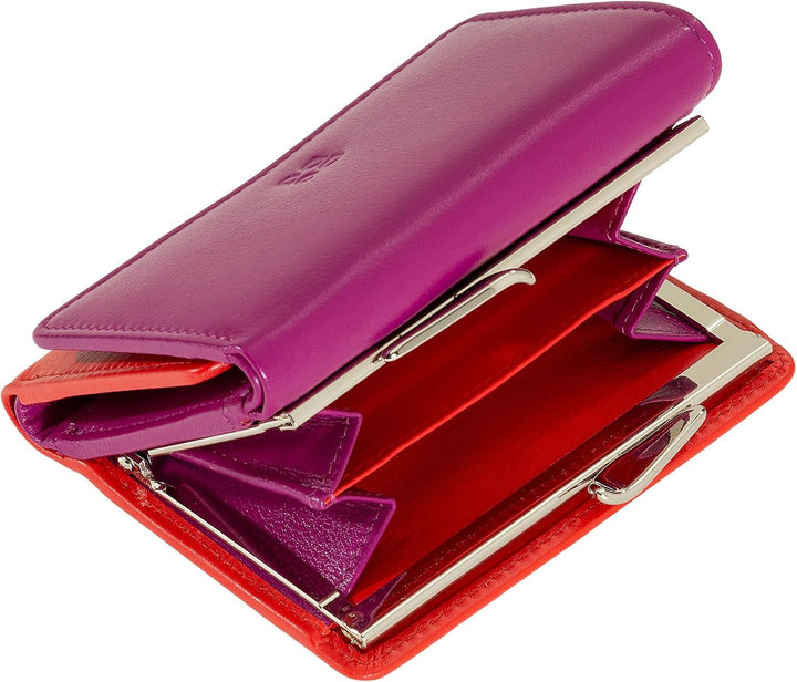 DUDU Kleine Damen-Brieftasche aus Leder mit RFID-Schutz, Münzfach und Klickverschluss, kompakt, 6 Ka