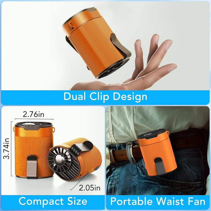 Mini Ventilator Akku Aufladbar, Tragbarer Taillen Clip Fan unter T-Shirt mit 4 Windgeschwindigkeite,