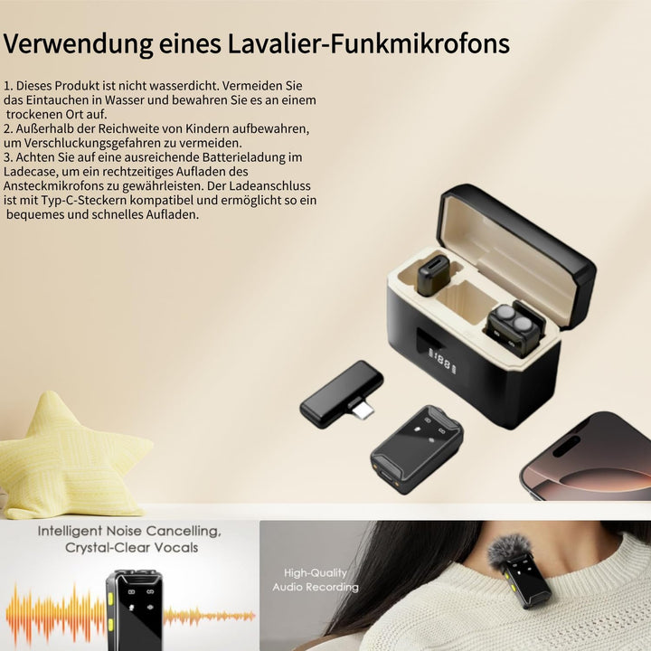 Plug-and-Play-Mini-Mikrofon, Kabelloses Lavalier Mikrofon für iOS/Android, geeignet für Interviews,