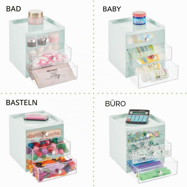 mDesign Make-up Organizer – stapelbare Aufbewahrungsbox mit 3 Schubladen für Mascara, Puder, Nagella