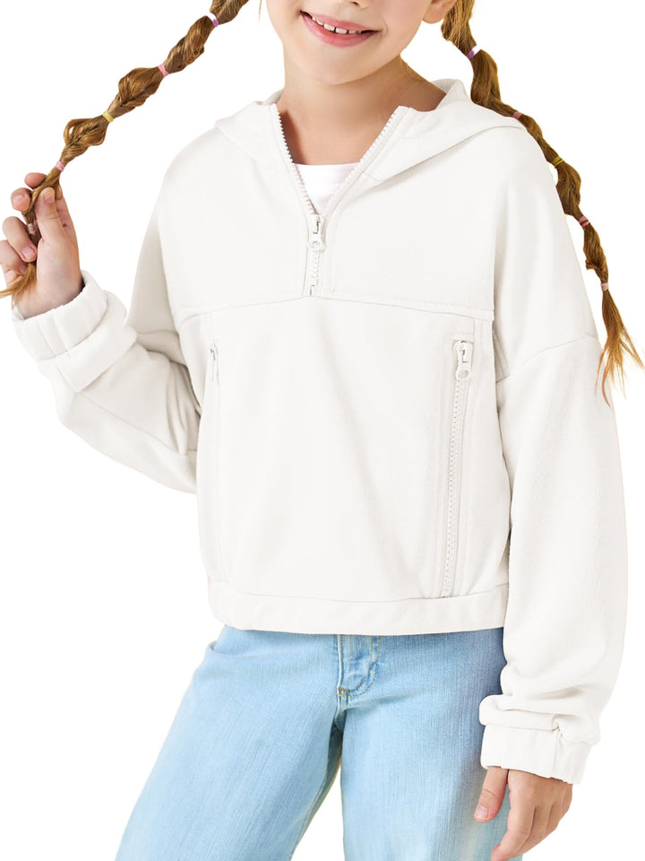 Haloumoning Mädchen Hälfte Zip Up Hoodies Kinder Mode lose Hooded Sweatshirts mit Taschen 3-14 Jahre