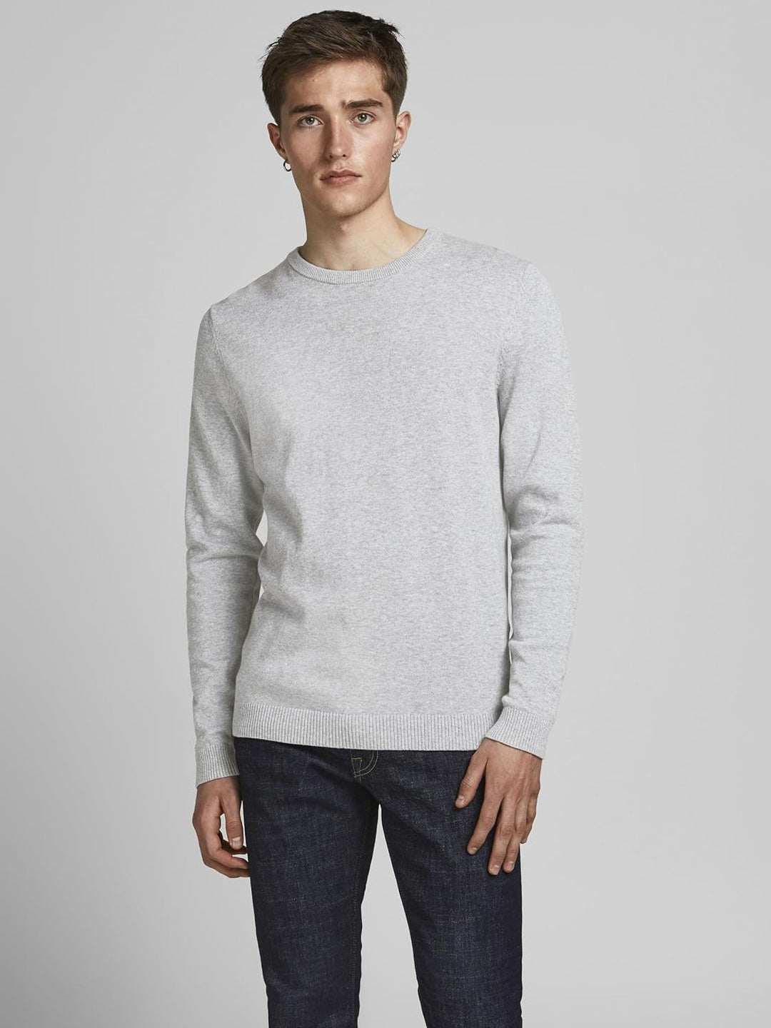 JACK & JONES Male Strickpullover Einfarbig Strickpullover XS Light Grey Melange, XS Light Grey Melan