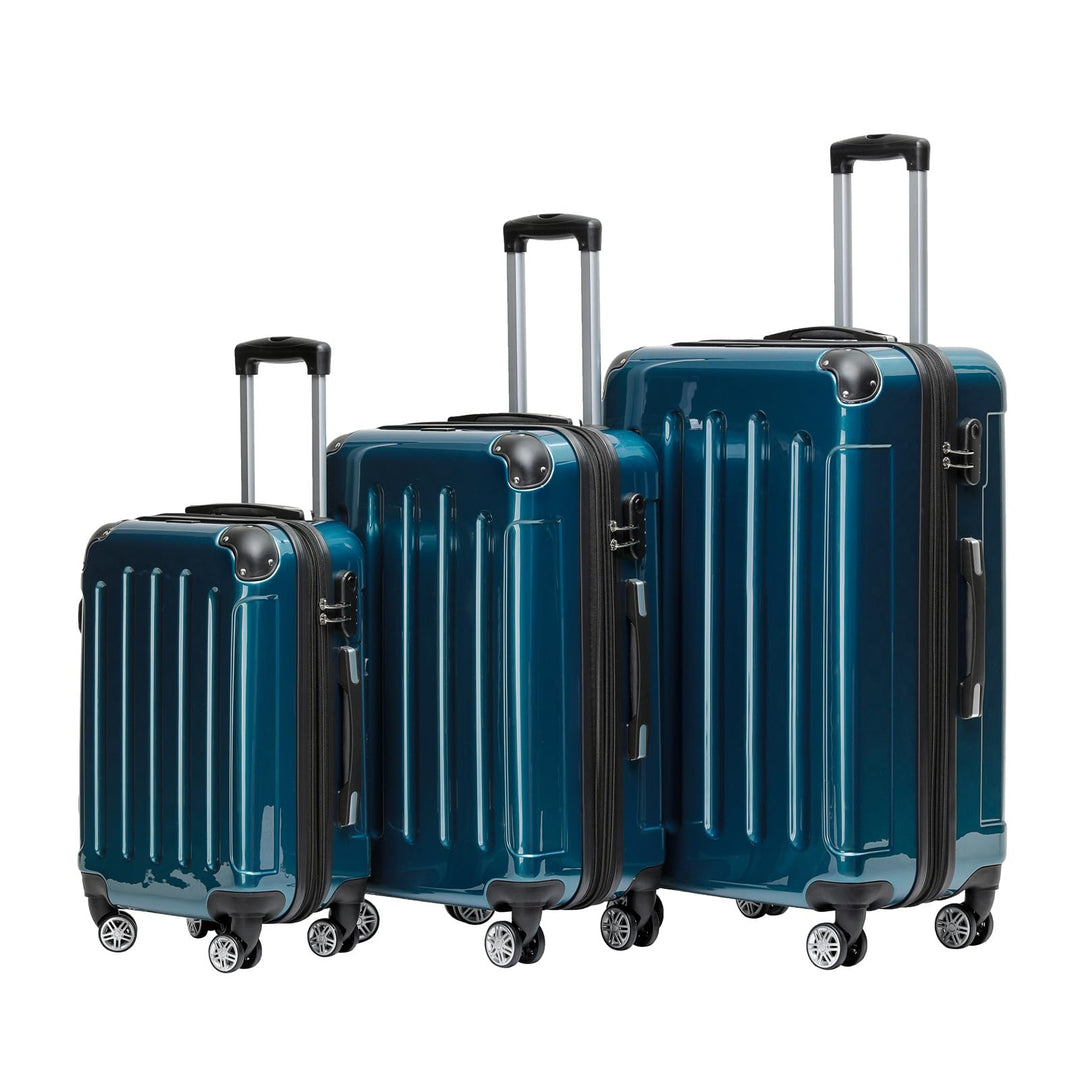 BEIBYE- 3er Kofferset Hartschalen-Koffer Reisekoffer Trolley Rollkoffer Set Reisekofferset (Rosa Gol
