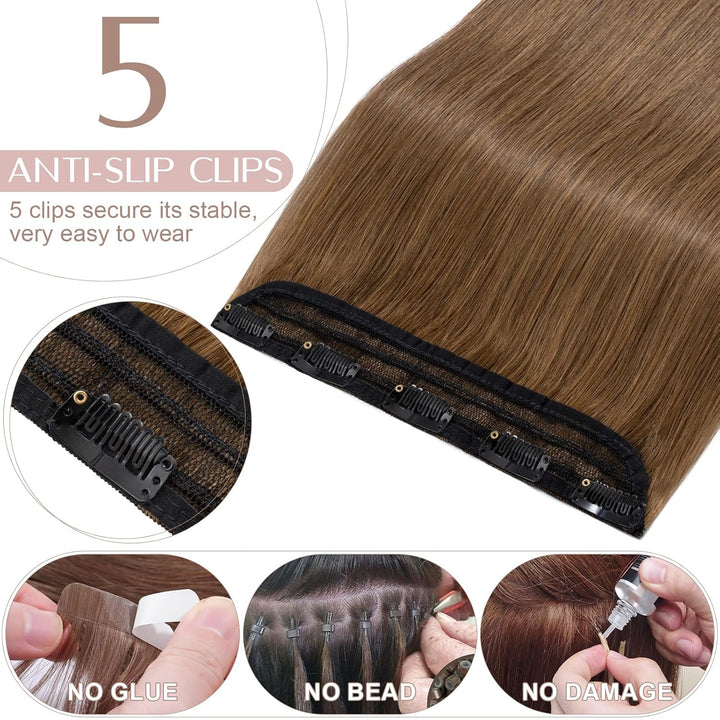 SEGO Clip in Haar Extensions Echthaar ein Tresse 5 Clips Haarverlängerungen Kopf 100% Remy Human Hai
