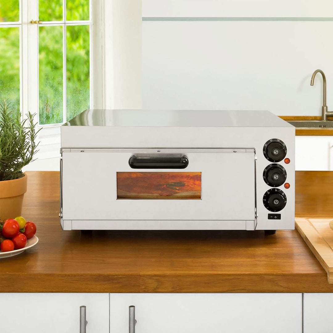 vertes Gastro Pizzaofen mit Schamottstein, Timerfunktion und Licht, Steinbackofen für Original Itali