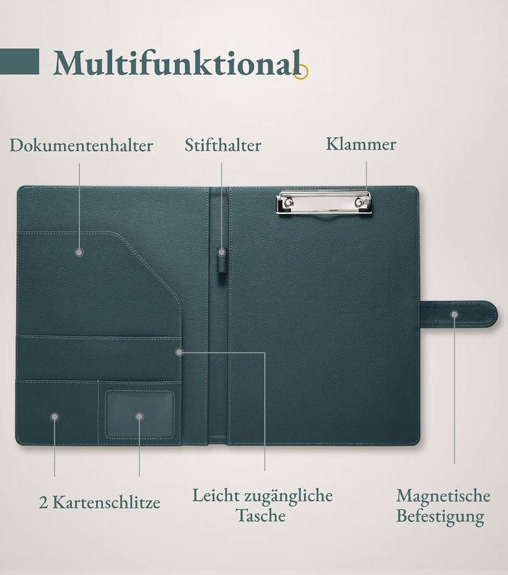Mymazn Klemmbrett A4 mit Deckel, Mappe A4 Schreibmappe Klemmbrettmappe, PU-Leder Konferenzmappe mit