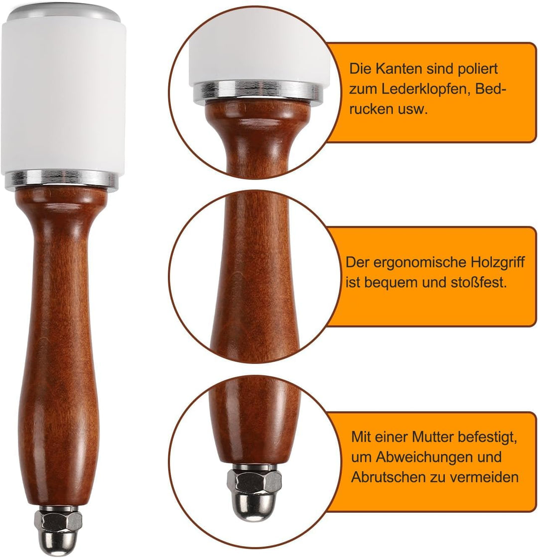 WUTA Lederhammer mit Holzgriff – Nylonhammer &amp; Gummihammer für Lederwaren, Lederschnitzerei, Punzarb