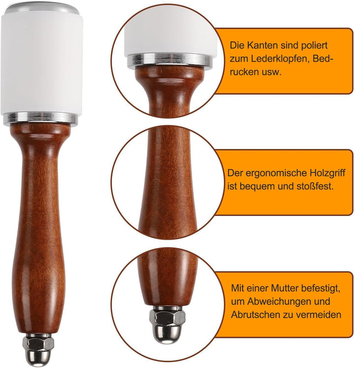 WUTA Lederhammer mit Holzgriff – Nylonhammer &amp; Gummihammer für Lederwaren, Lederschnitzerei, Punzarb