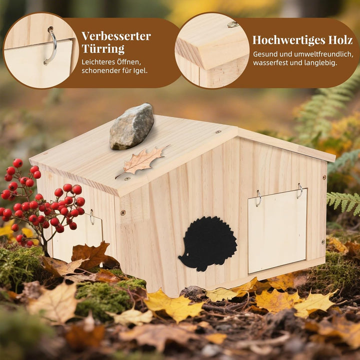 Igelhaus mit Rattenklappe und Labyrintheingang, Igelfutterhaus Winterfest Igelhotel Gross mit Boden