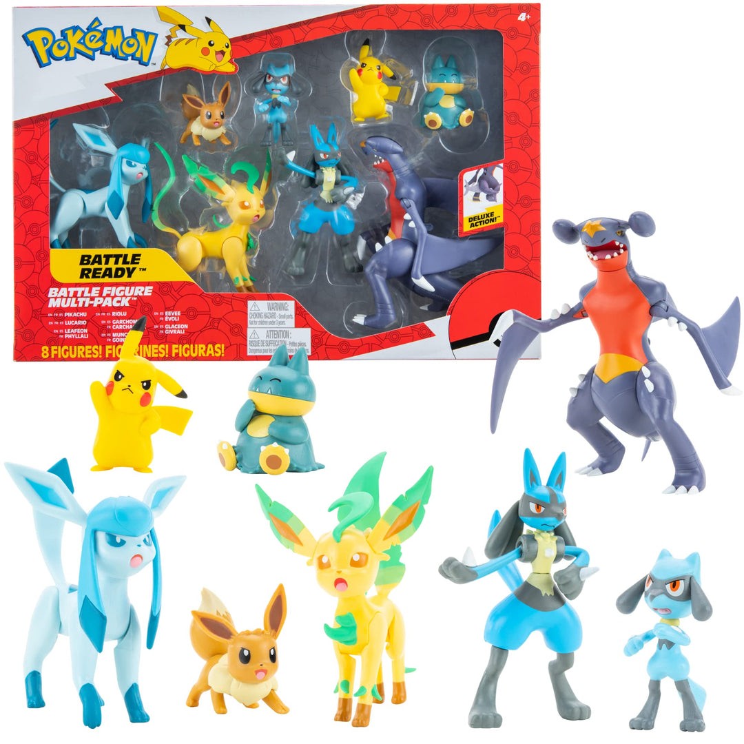 Pokemon Figuren Set 8 Pack – 5-11 cm Figur – Garchomp, Pikachu, Eevee, Lucario, Riolu, Munchlax, Gla
