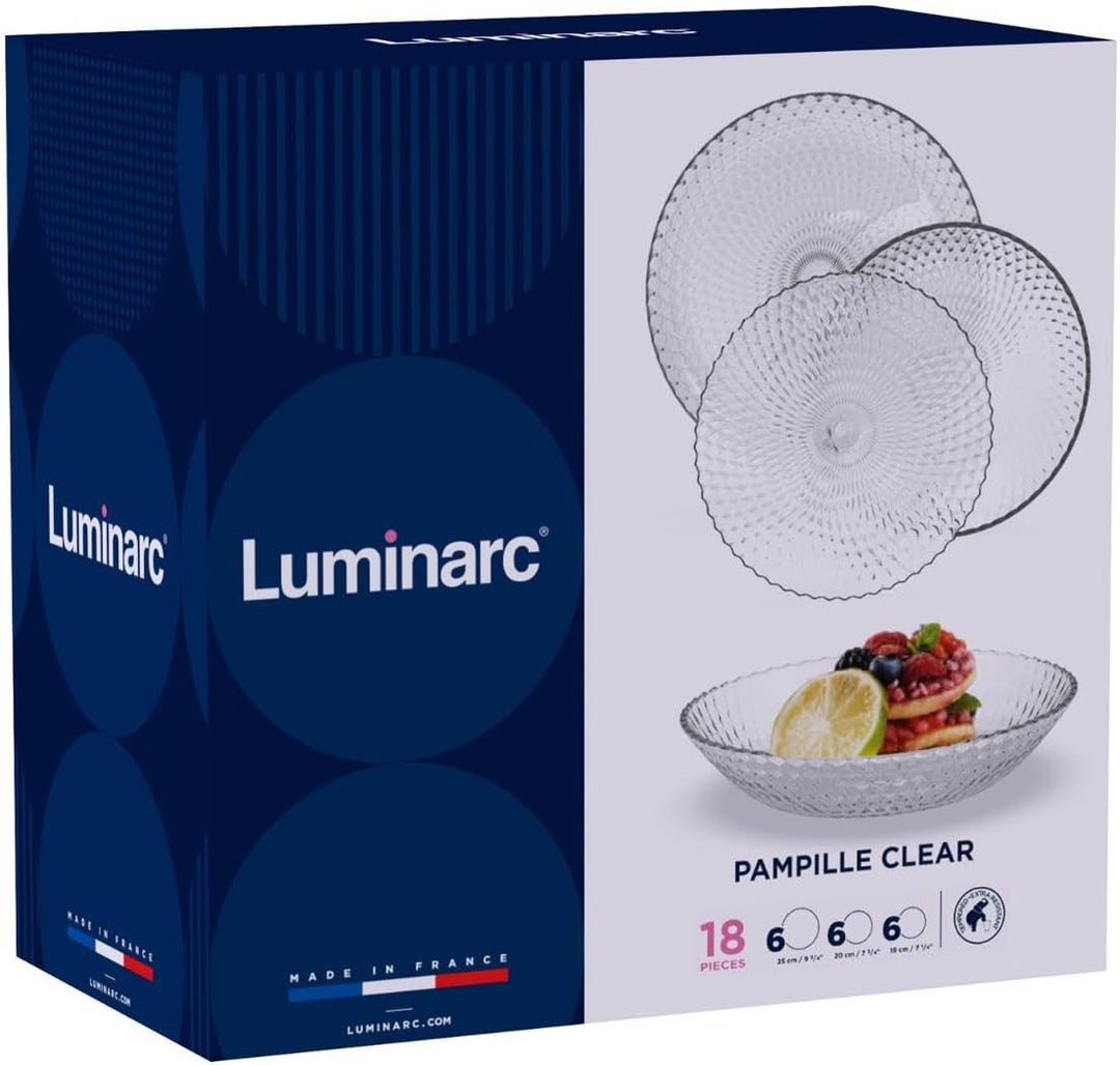 Luminarc Pampille Clear Geschirrset aus Glas, 18 Stück - 6 Personen, transparent
