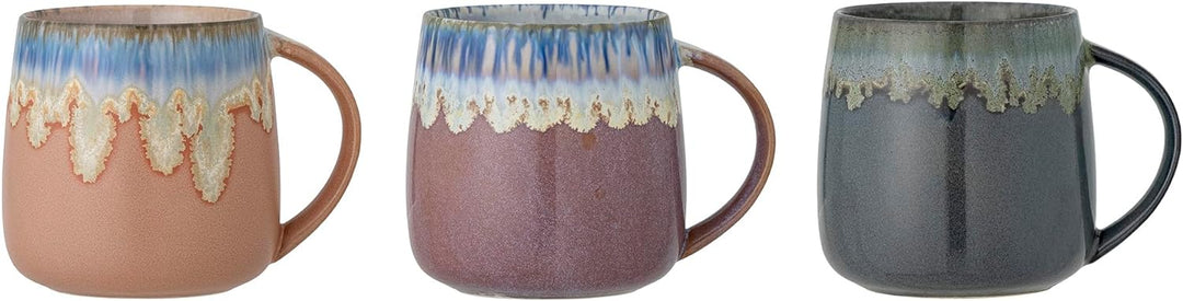 Bloomingville Tassen, grau blau rosa braun, Keramik, 3er Set