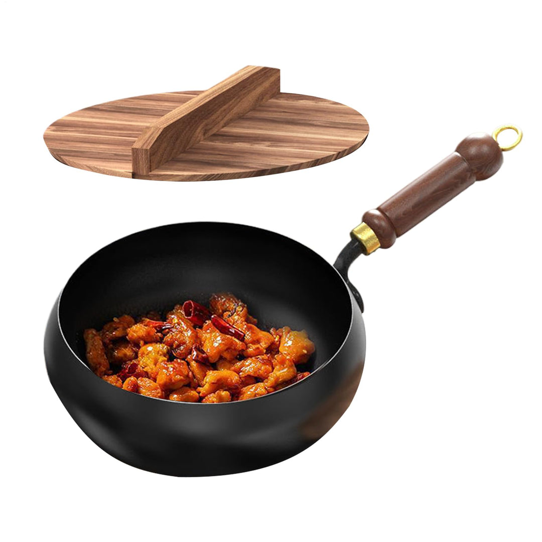 Chinesische Wok, handgefertigte Eisenpfanne mit Holzgriff multifunktionales Antihaftpfanne nicht bes