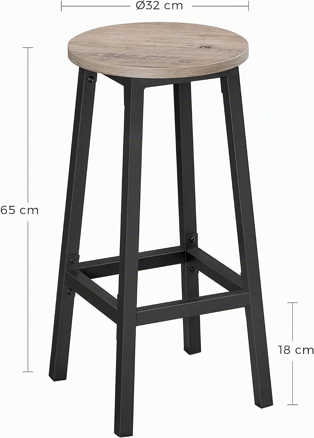 VASAGLE Barhocker, 2er Set, Barstühle, Küchenstühle mit Metallgestell, einfache Montage, mit Fussstü