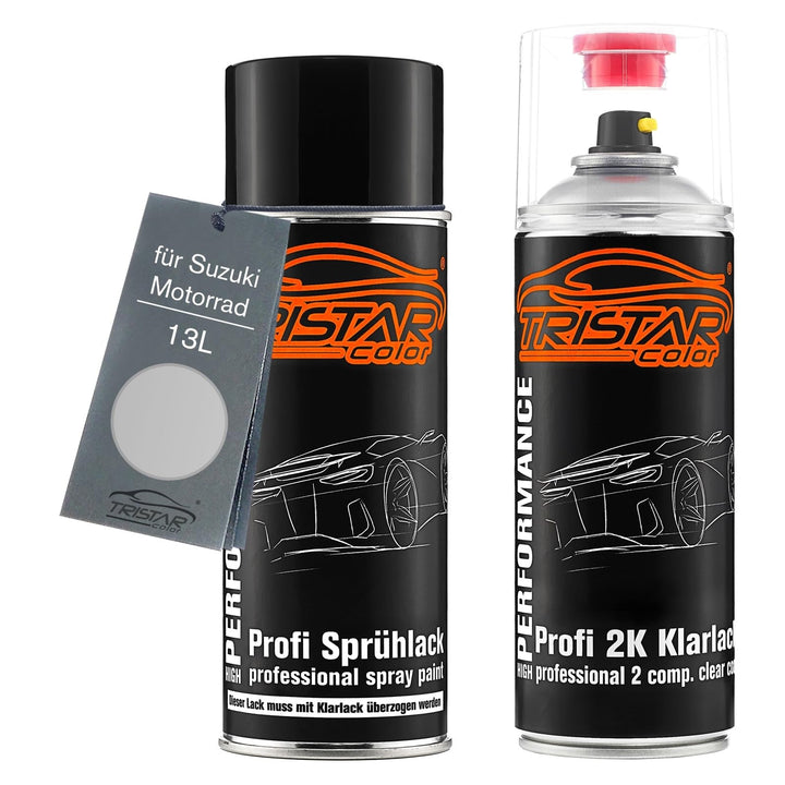 TRISTARcolor Motorradlack 2K Spraydosen Set für Suzuki Motorrad 13L Bright Silver Metallic Basislack