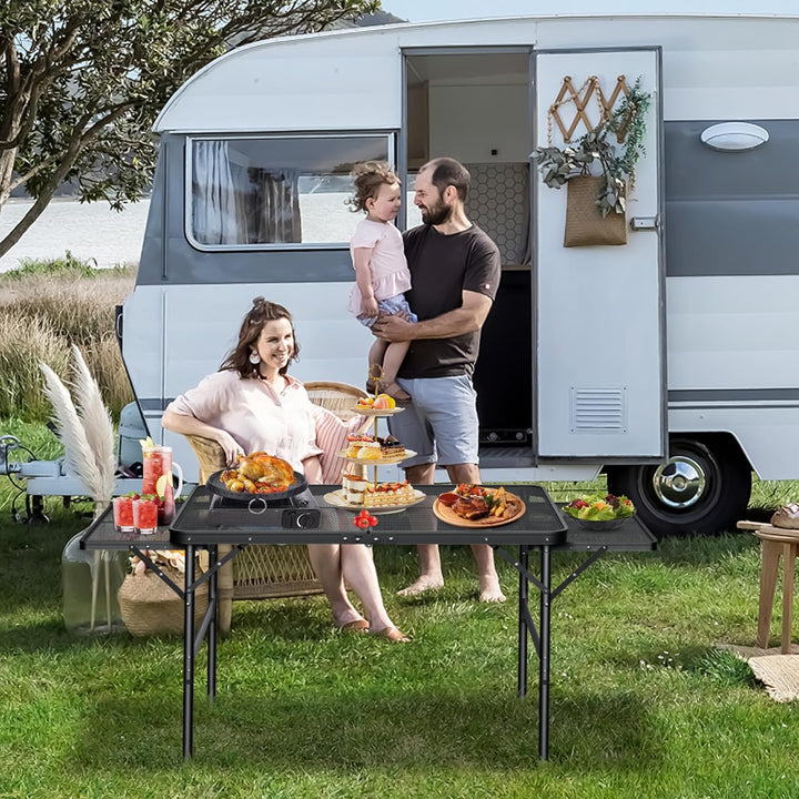 AufuN Tragbare Campingtische 90x60x39cm, 2 Höhenverstellbar Klappbarer Multifunktionstisch, Grilltis