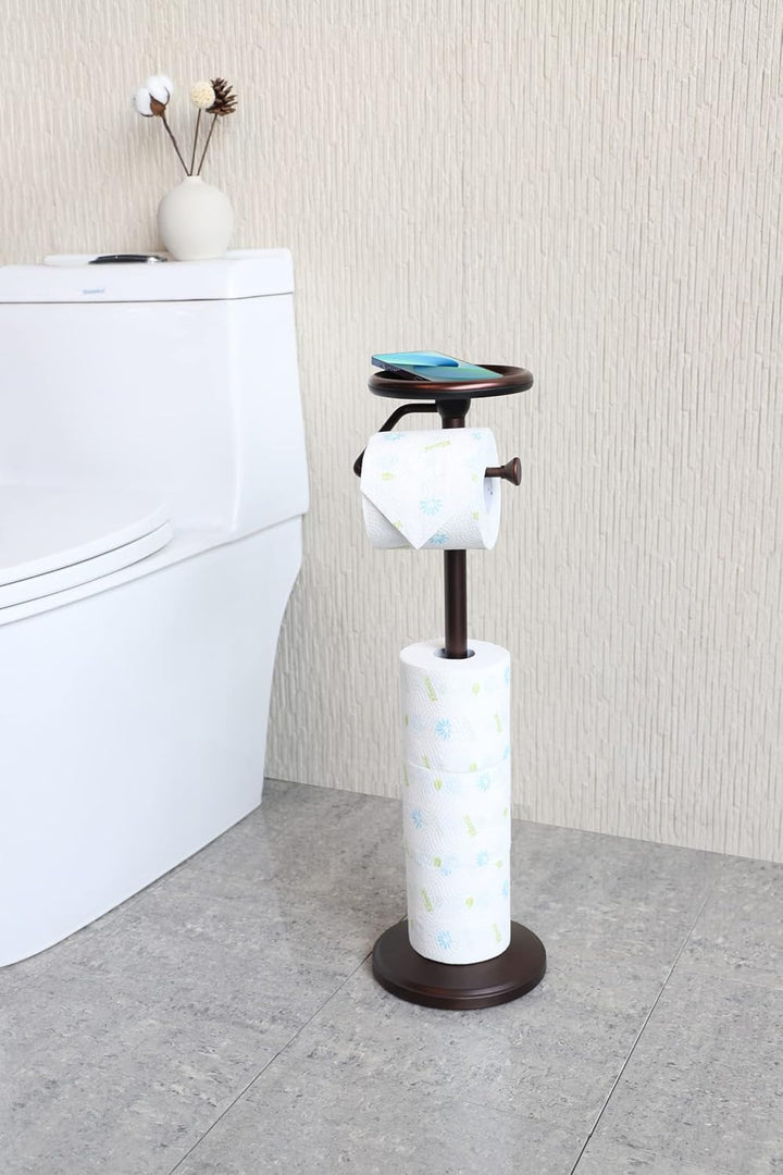 ZCCZ Toilettenpapierhalter freistehend mit Regal, Badezimmer Tissue Roll Spender Stand für Reserve L