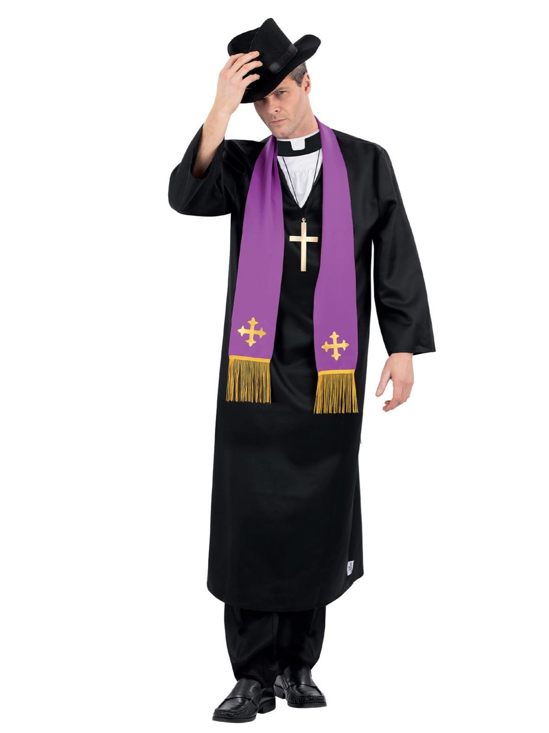 Smiffys Der Exorzist, Vater Merrin Priester Kostüm, Robe mit eingesetztem Kragen, Stola, Kreuz-Halsk
