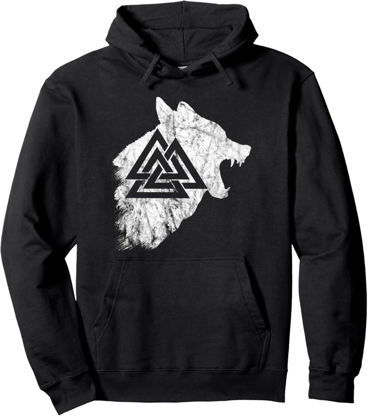 Wikinger Krieger Fenriswolf Fenrir Wolf Valknut Symbol Pullover Hoodie
