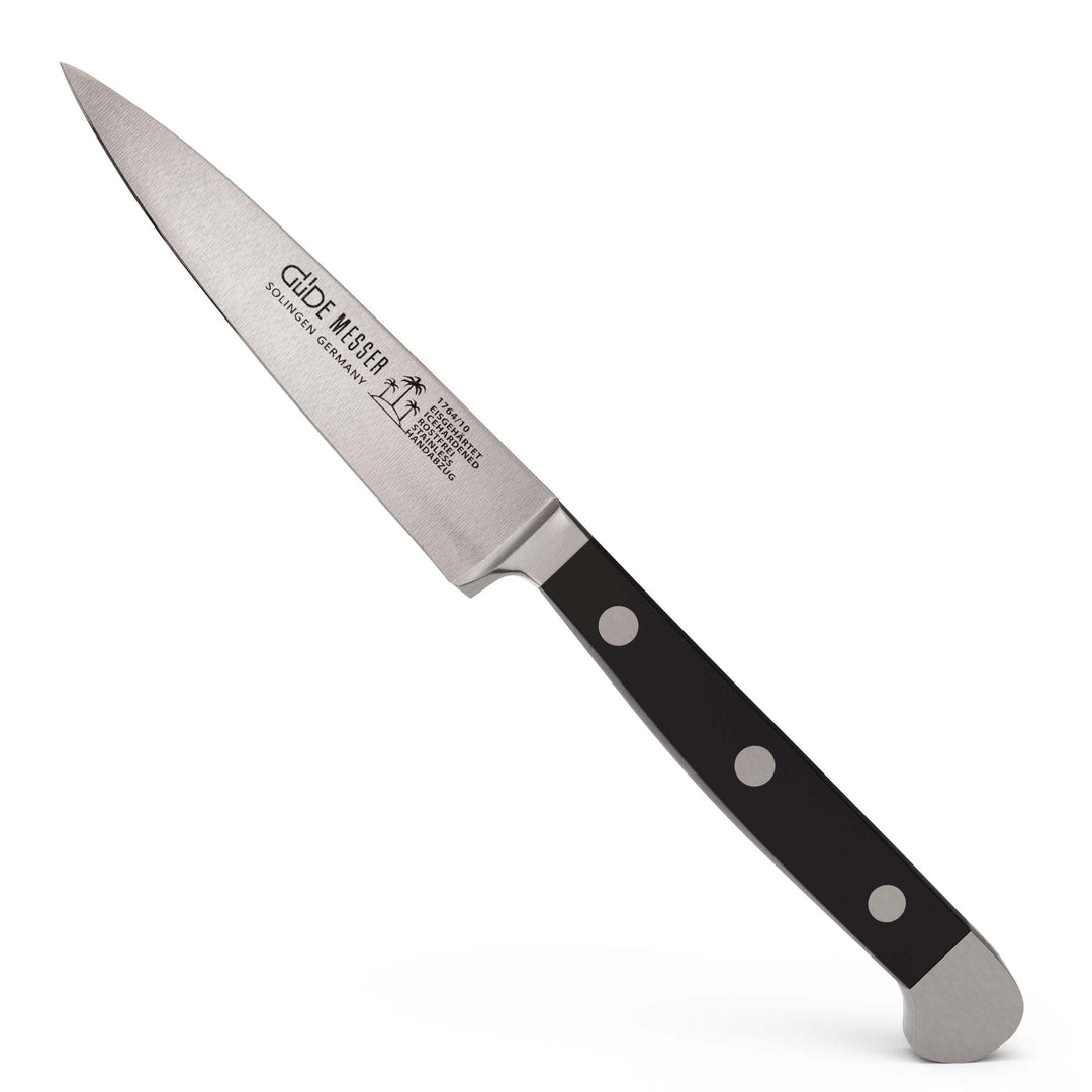 GÜDE Solingen - Spickmesser geschmiedet, 10 cm, POM schwarz, ALPHA, Office Messer, Doppelkropf, Hand