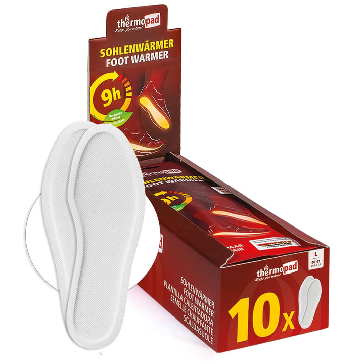 THERMOPAD Sohlenwärmer (Einlegesohle) Gr. S, L oder XL (36-46) – DAS ORIGINAL: 10 Paar Wärmepads für