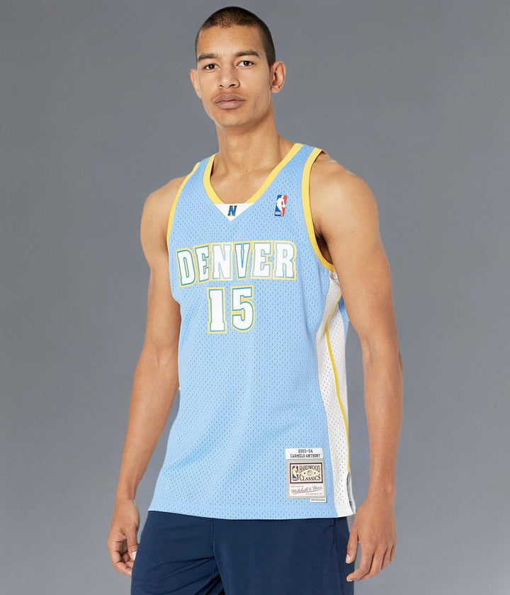 Mitchell &amp; Ness NBA Denver Nuggets Carmelo Anthony Trikot Herren S Hellblau / Gelb, S Hellblau / Gel