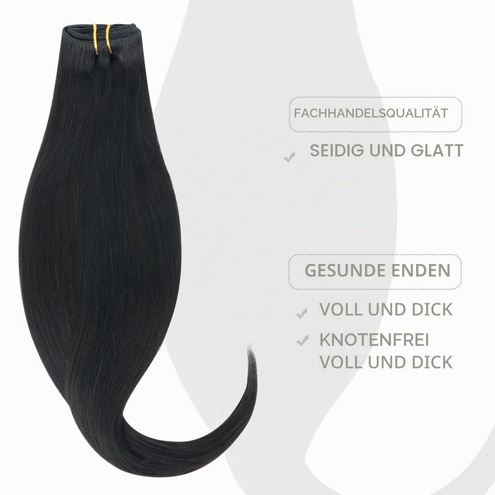 WENNALIFE Clip in Extensions Echthaar, 75g 5pcs 40cm Natürliches Schwarz Extensions Clip in Remy Cli