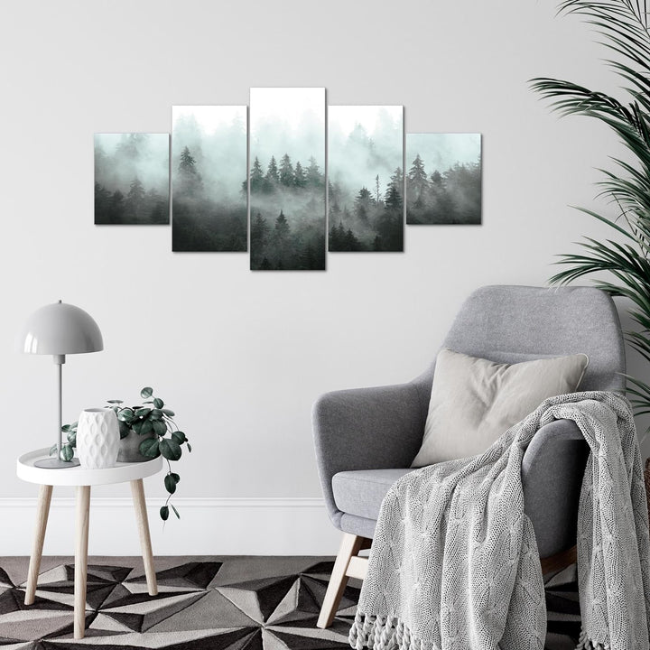 Runa Art Wandbilder Wald Natur 5 Teilig Bild auf Vlies Leinwand Deko Wohnzimmer Schlafzimmer Panoram