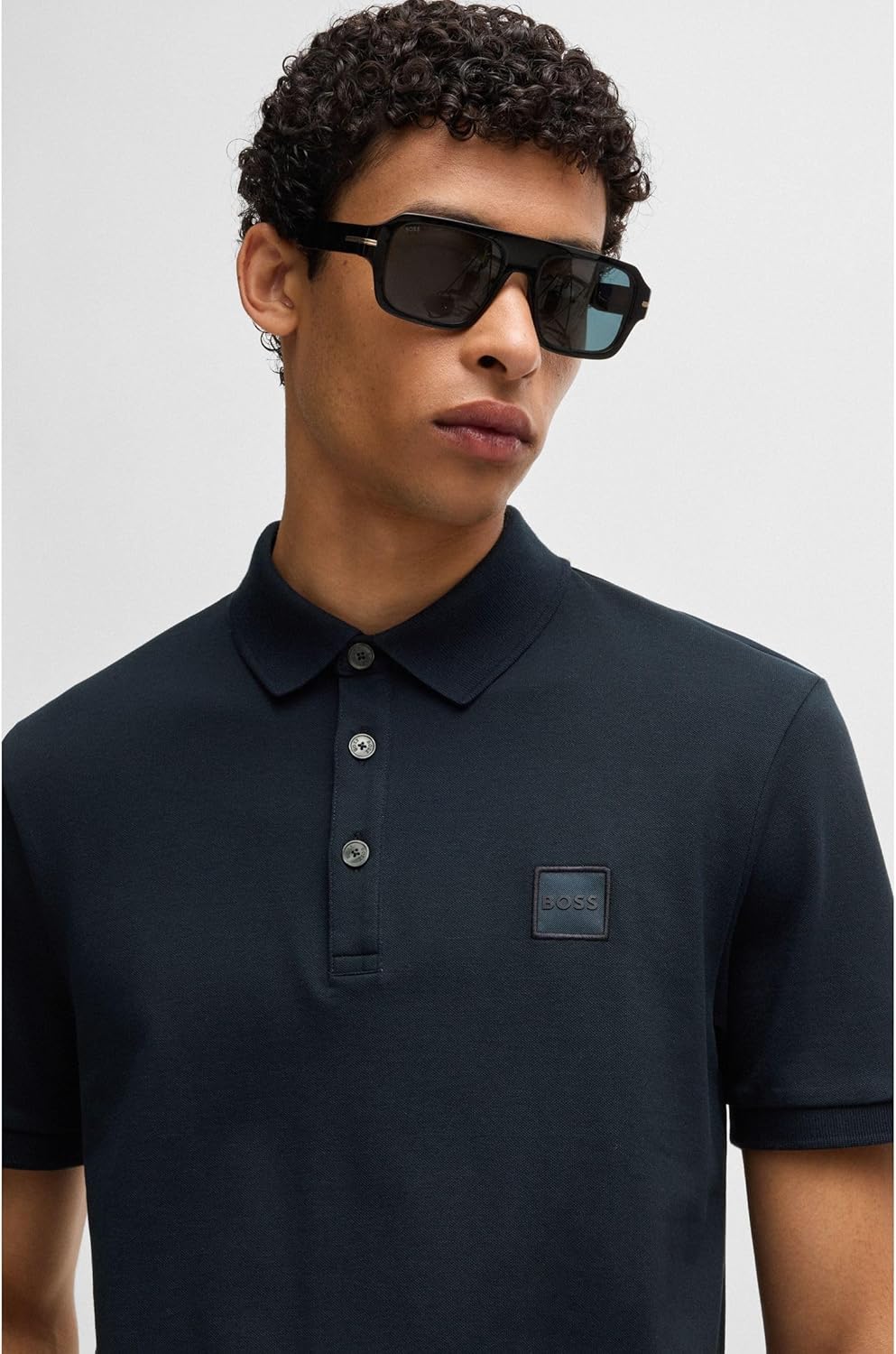 BOSS Herren Passenger Slim-Fit Poloshirt aus Stretch-Baumwolle mit Logo-Aufnäher Dunkelblau M