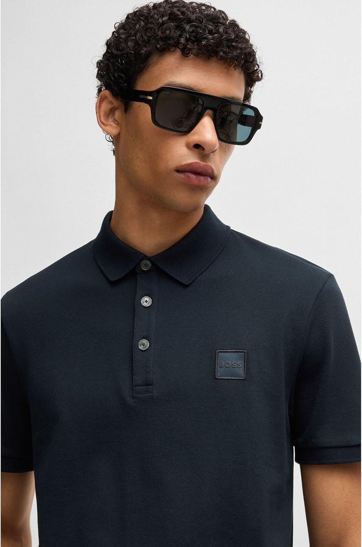 BOSS Herren Passenger Slim-Fit Poloshirt aus Stretch-Baumwolle mit Logo-Aufnäher Dunkelblau M