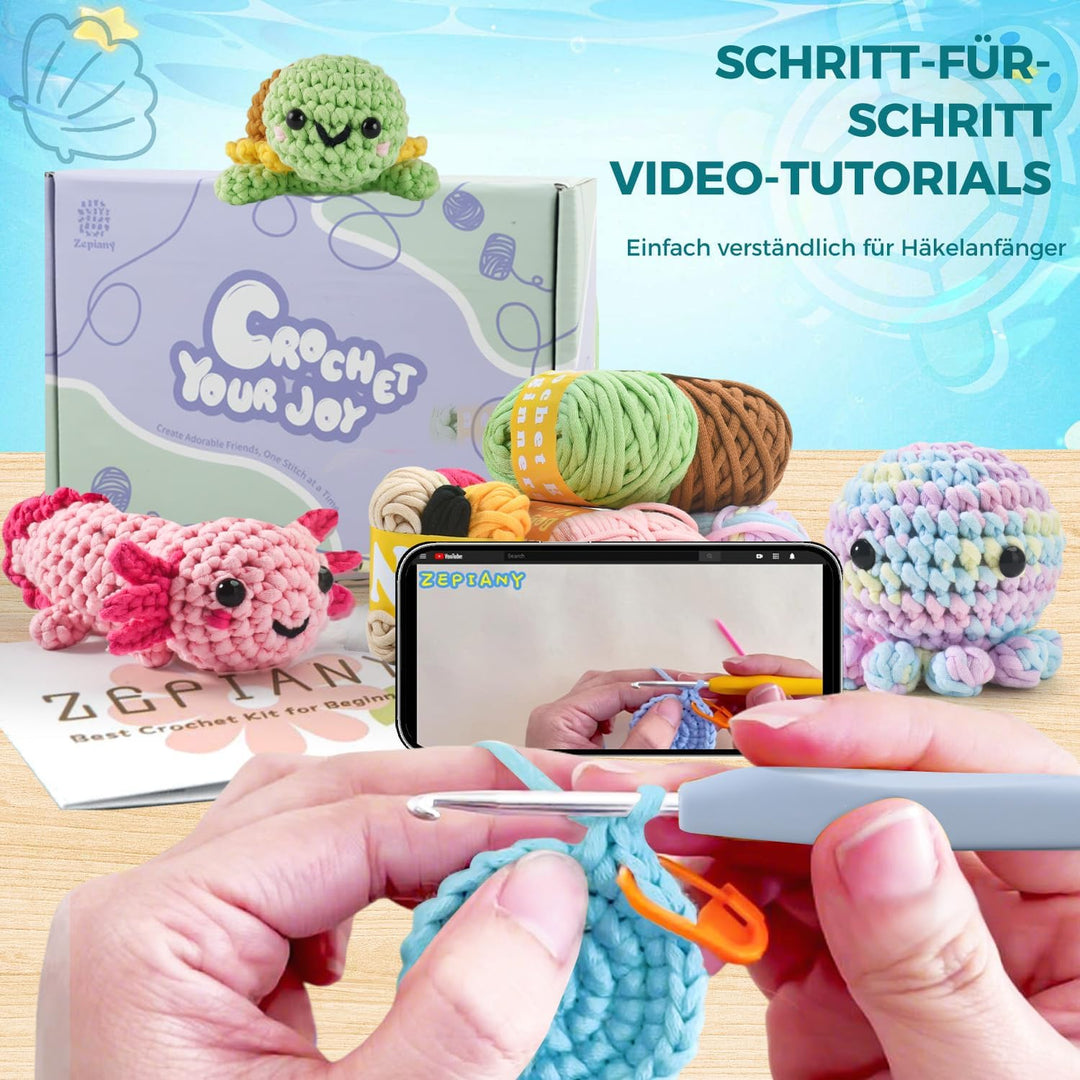 Zummipals Häkelset für Anfänger, Häkelnadel Set Enthält Amigurumi Häkel Zubehör, Häkel Set, Alles in