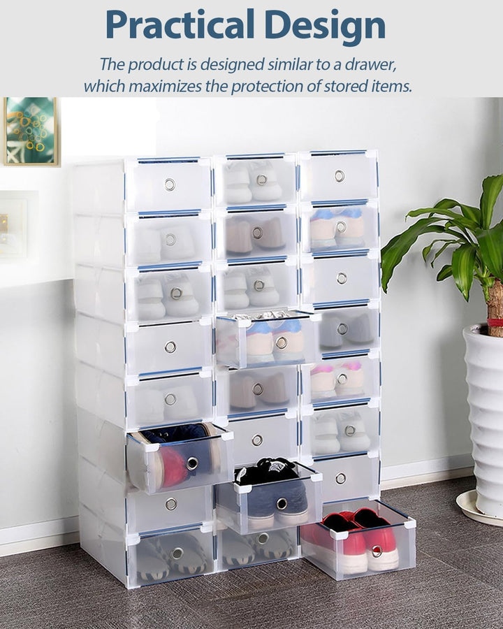 10 Stück Schuhboxen - Stapelbare Schuh Organizer aus Transparentem Kunststoff mit Schubladen - DIY S