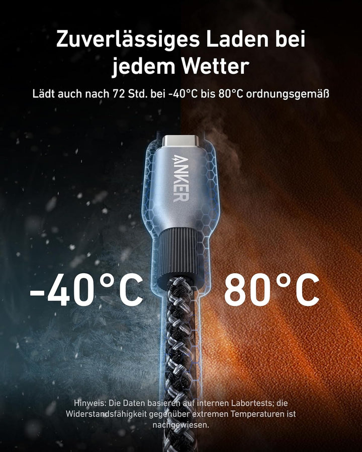 Anker Prime USB C auf USB C Kabel, 240W 90cm Schnellladekabel USB C, Upcycled Nylon im Flecht-Design
